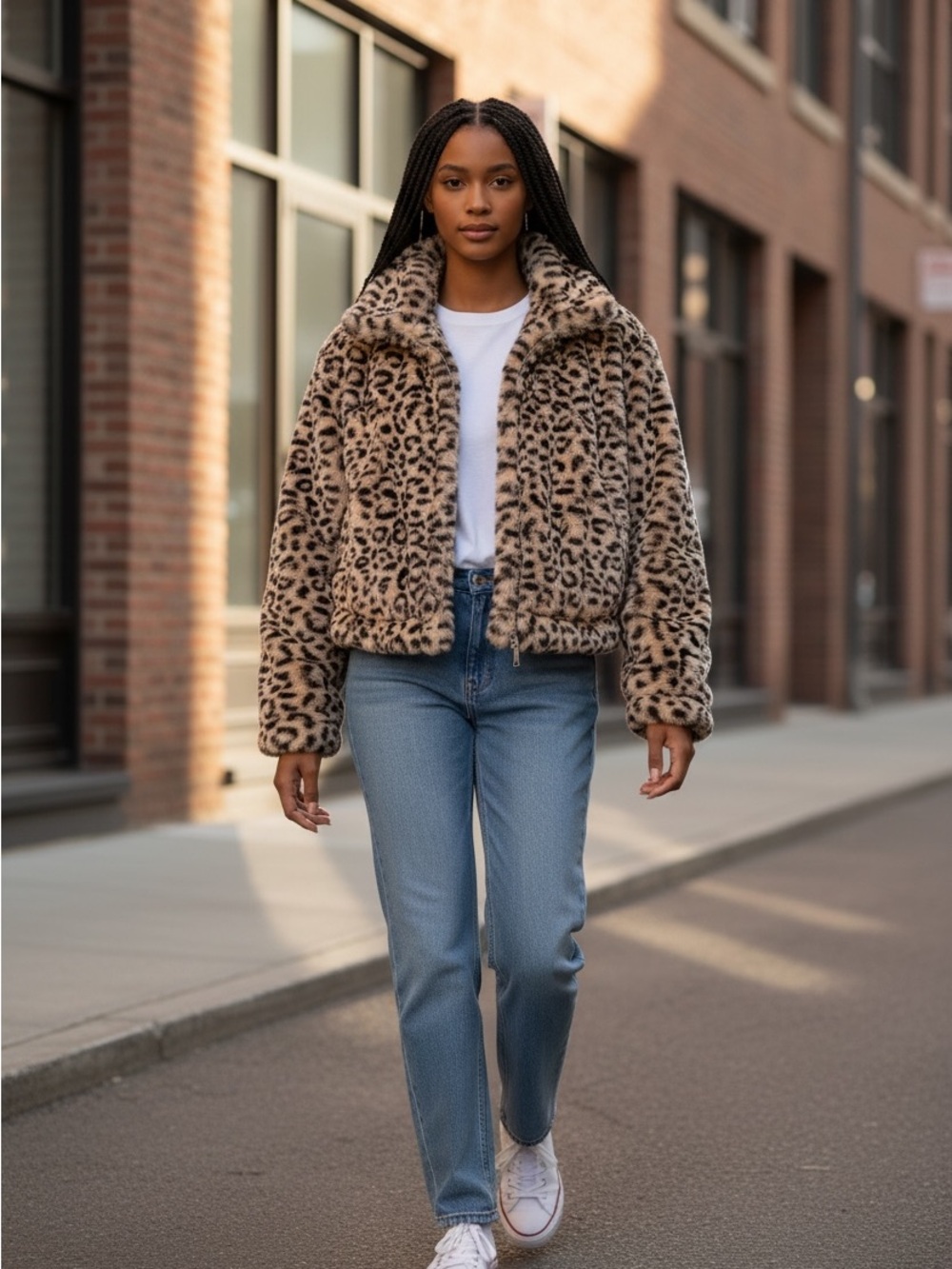 Sabrina Lauren Leopard Faux Fur Moto Jacket XL NWT